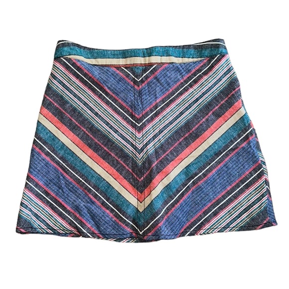 Free People Yours Truly Vintage Red Chevron Stripe Western Linen Mini Skirt 0 XS - Picture 2 of 14
